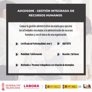 ADGD0208 - GESTIÓN INTEGRADA DE RECURSOS HUMANOS (Teleformación)