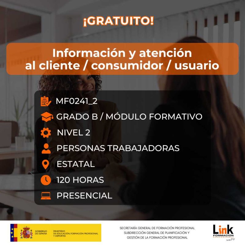 Curso de Información y atención al cliente / consumidor / usuario para trabajadores - Link Formación