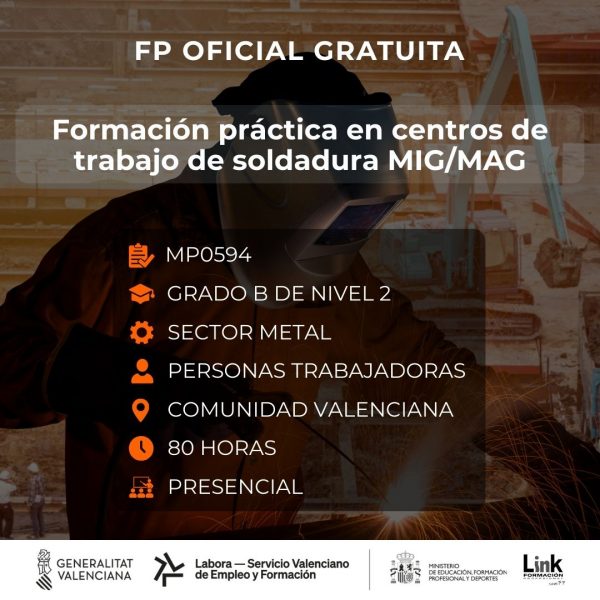 MP0594 - PRÁCTICAS PROFESIONALES NO LABORALES EN CENTROS DE TRABAJO DE SOLDADURA MIG/MAG