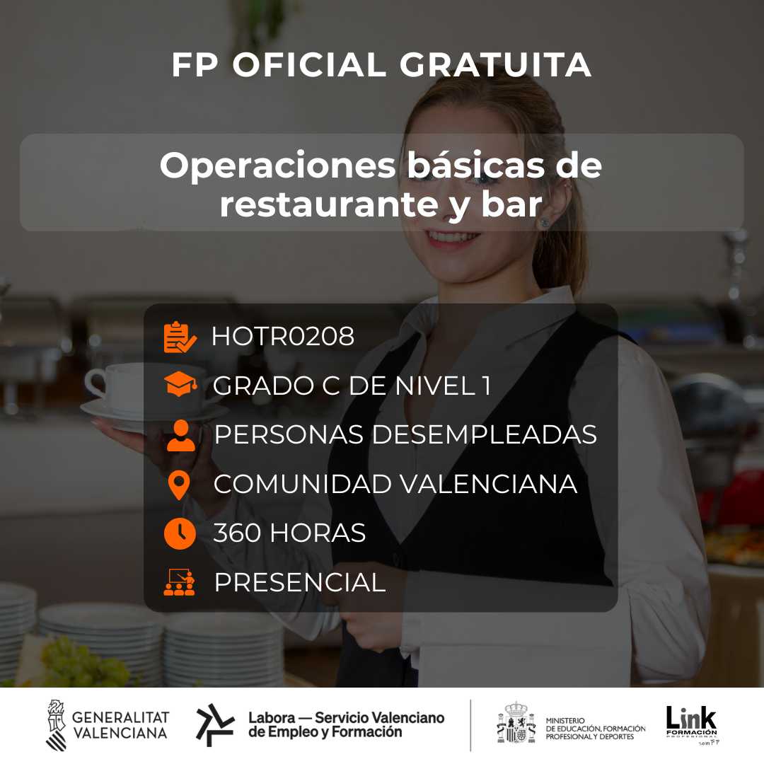 Curso de Operaciones básicas de restaurante y bar para desempleados - Link Formación