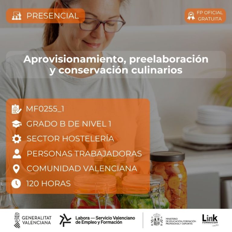 Curso de Aprovisionamiento, preelaboración y conservación culinarios para trabajadores - Link Formación