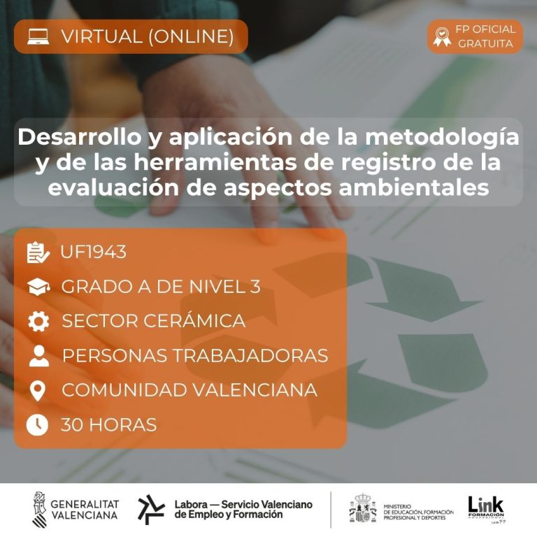 Curso de Desarrollo y aplicación de la metodología y de las herramientas de registro de la evaluación de aspectos ambientales para trabajadores - Link Formación