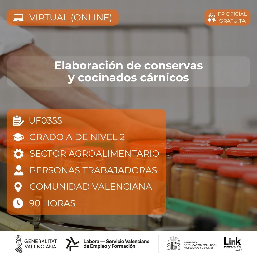 Curso de Elaboración de conservas y cocinados cárnicos para trabajadores - Link Formación