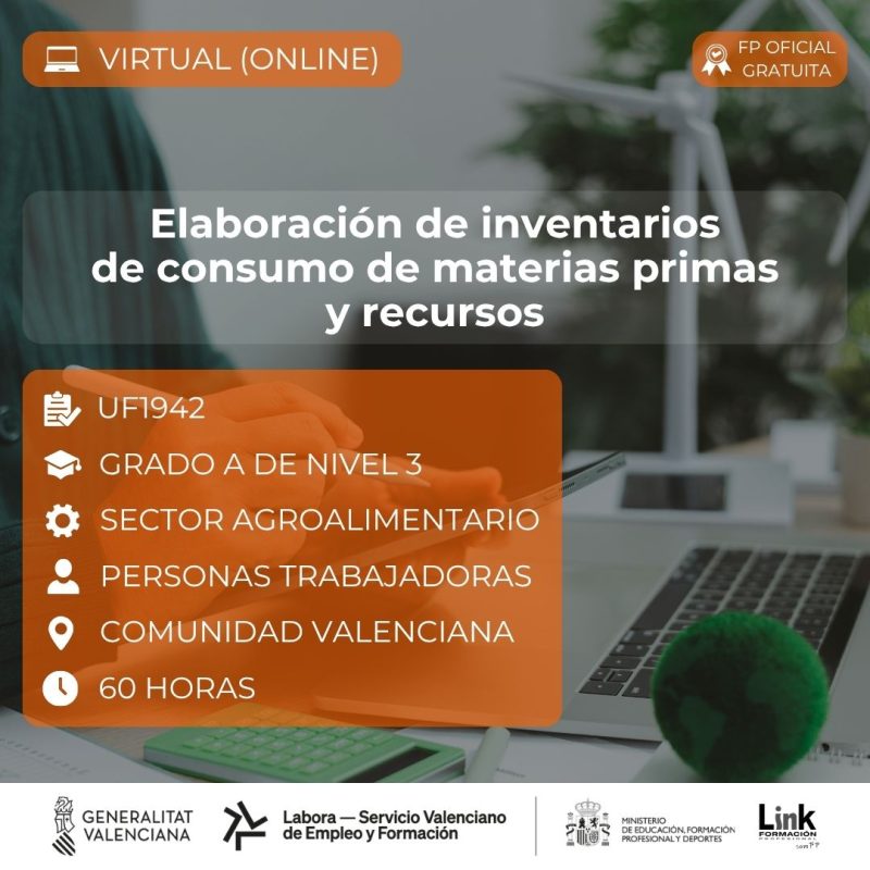 Curso de Elaboración de inventarios de consumo de materias primas y recursos para trabajadores - Link Formación