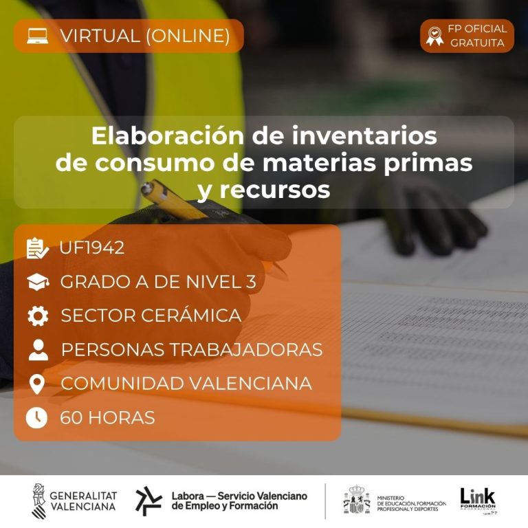Curso de Elaboración de inventarios de consumo de materias primas y recursos para trabajadores - Link Formación