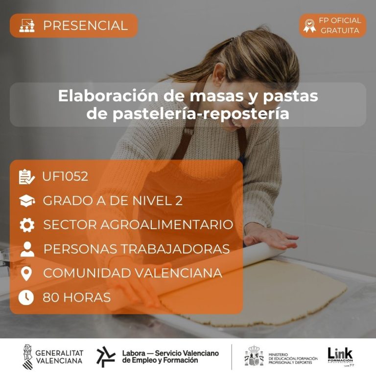 Curso de Elaboración de masas y pastas de pastelería-repostería para trabajadores - Link Formación