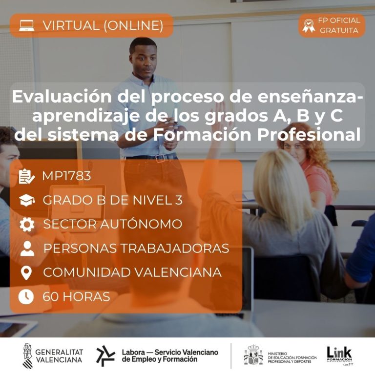 Curso de Evaluación del proceso de enseñanza-aprendizaje de los grados A, B y C del sistema de Formación Profesional para autónomos - Link Formación
