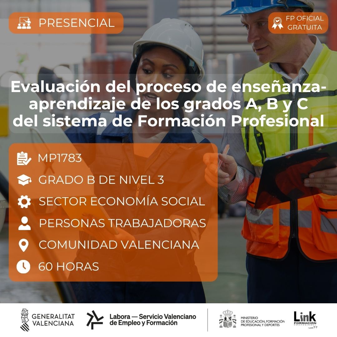 Curso de Evaluación del proceso de enseñanza-aprendizaje de los grados A, B y C del sistema de Formación Profesional para trabajadores - Link Formación
