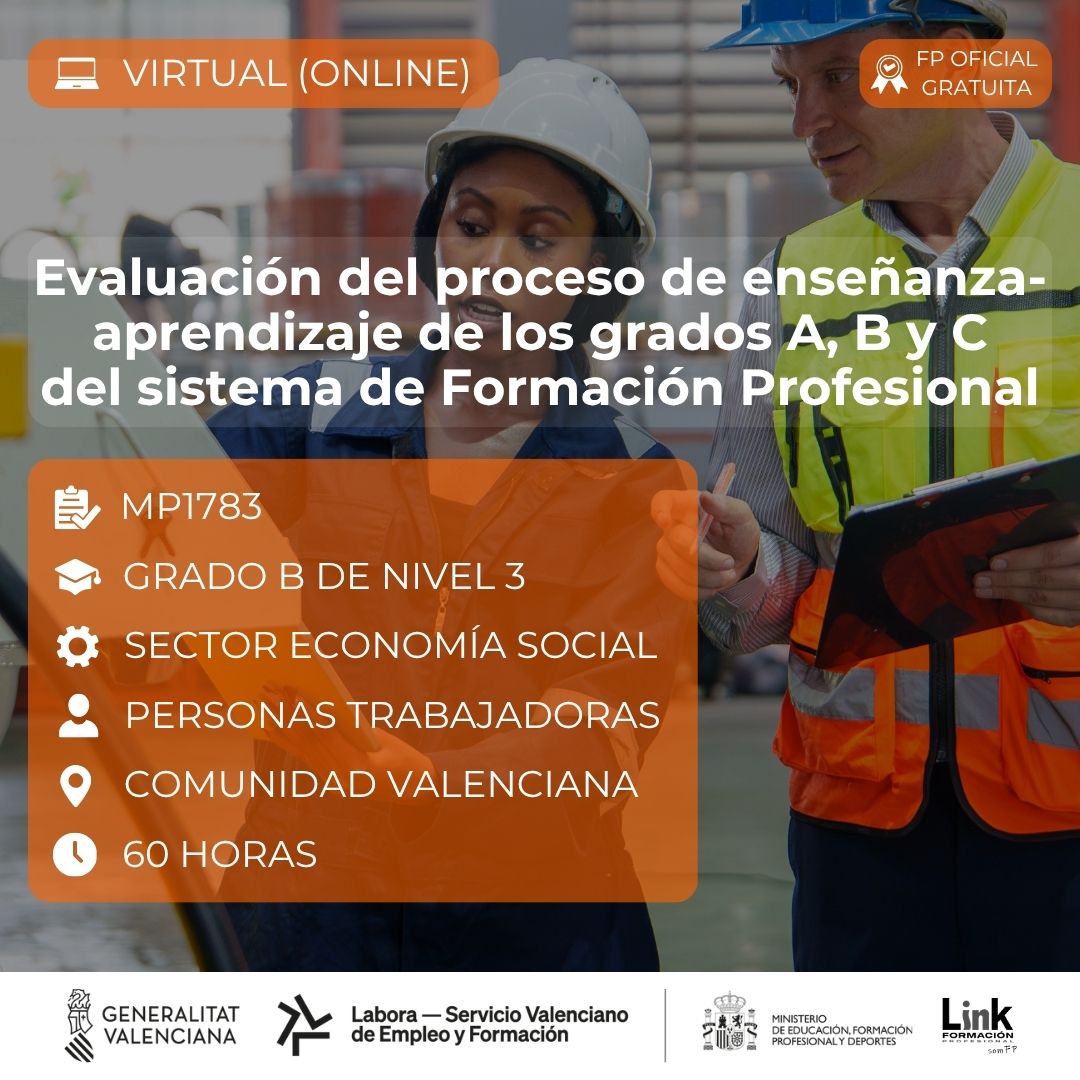 Curso de Evaluación del proceso de enseñanza-aprendizaje de los grados A, B y C del sistema de Formación Profesional para trabajadores - Link Formación