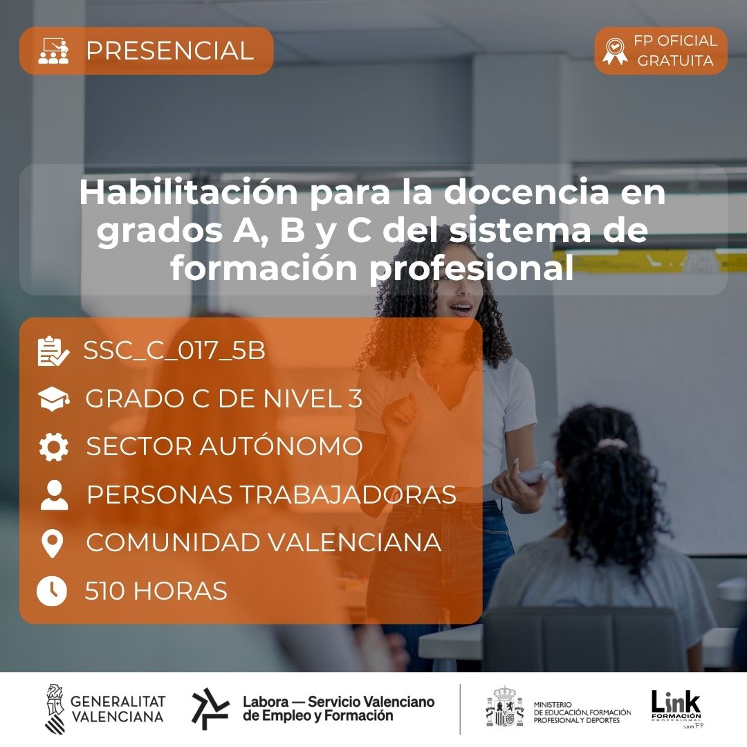 Curso de Habilitación para la docencia en grados A, B y C del sistema de Formación Profesional para autónomos - Link Formación
