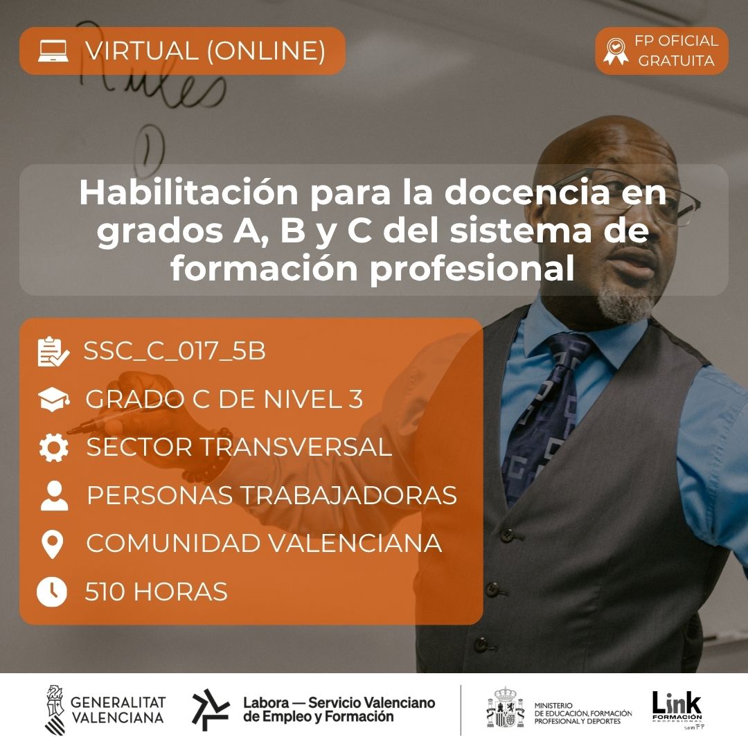 Curso de Habilitación para la docencia en grados A, B y C del sistema de Formación Profesional para trabajadores - Link Formación