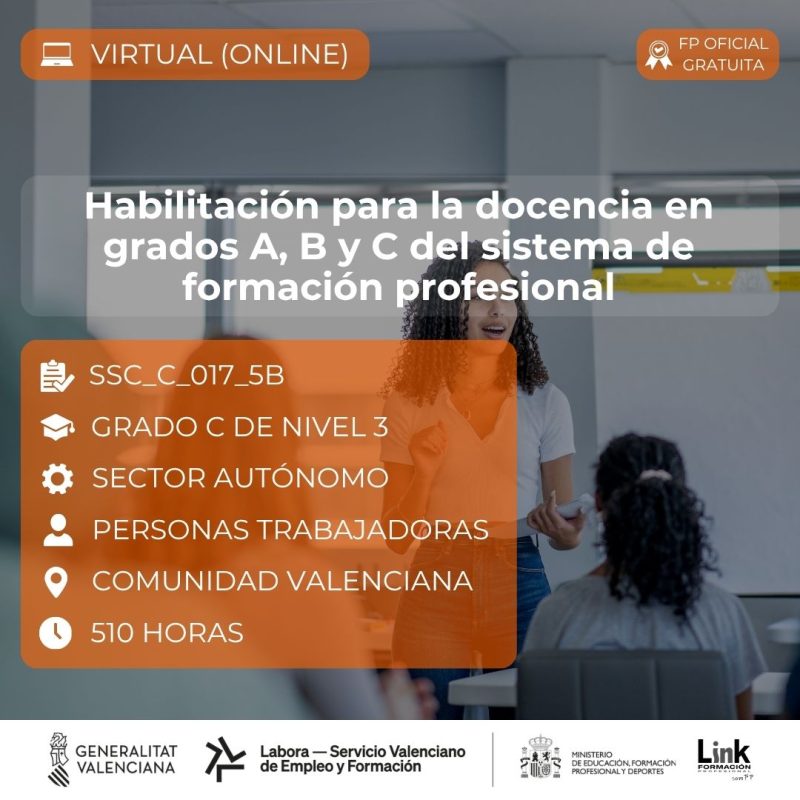 Curso de Habilitación para la docencia en grados A, B y C del sistema de Formación Profesional para autónomos - Link Formación