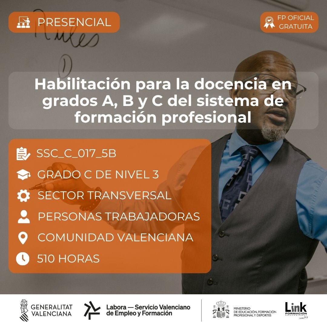 Curso de Habilitación para la docencia en grados A, B y C del sistema de Formación Profesional para trabajadores - Link Formación