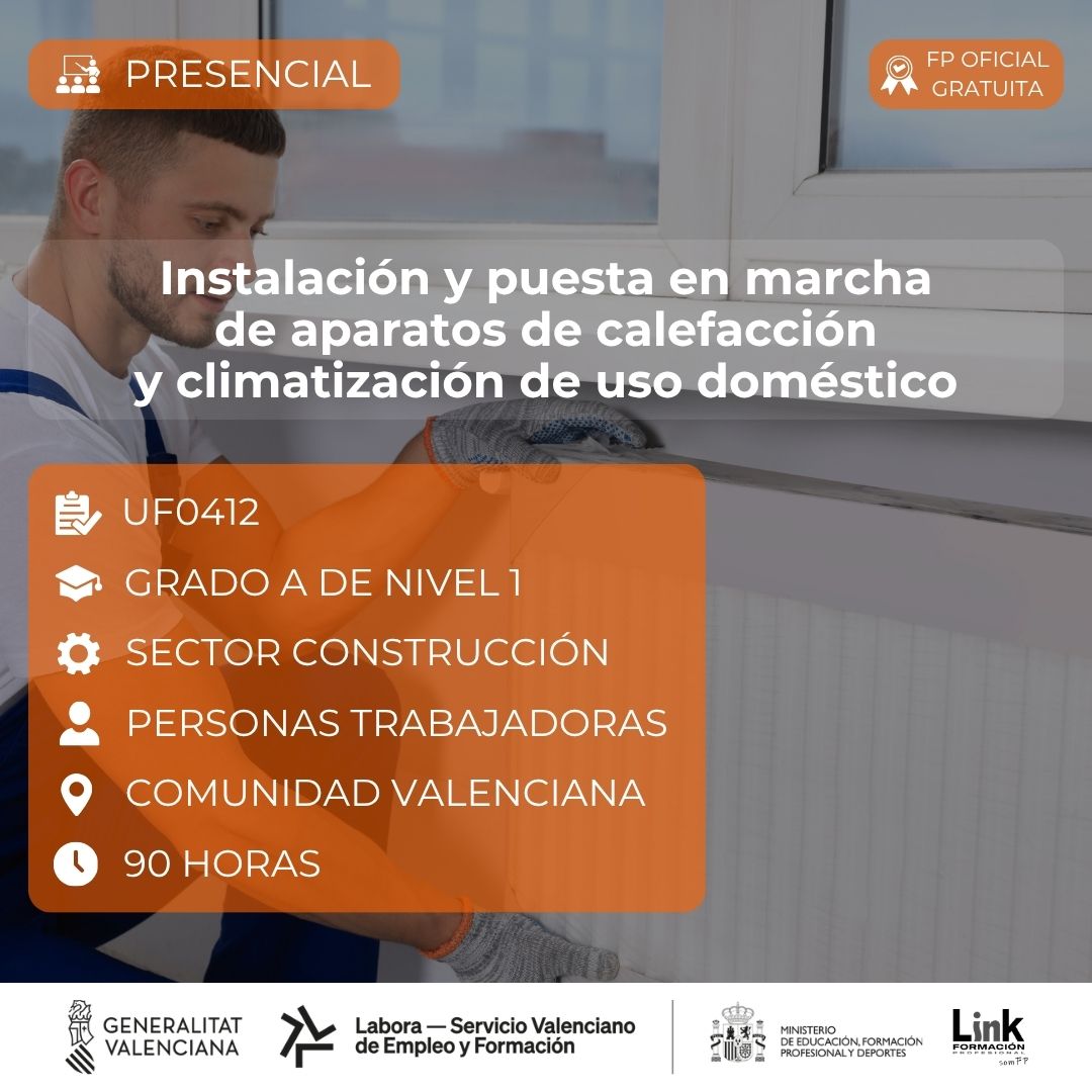 Curso de Instalación y puesta en marcha de aparatos de calefacción y climatización de uso doméstico para trabajadores - Link Formación