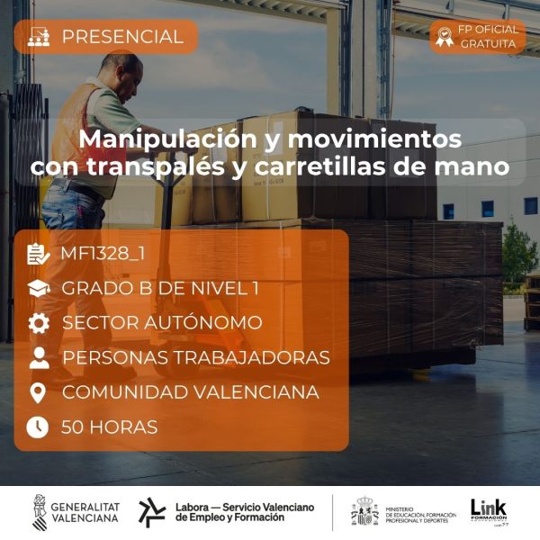 Curso de Manipulación y movimientos con transpalés y carretillas de mano para autónomos - Link Formación