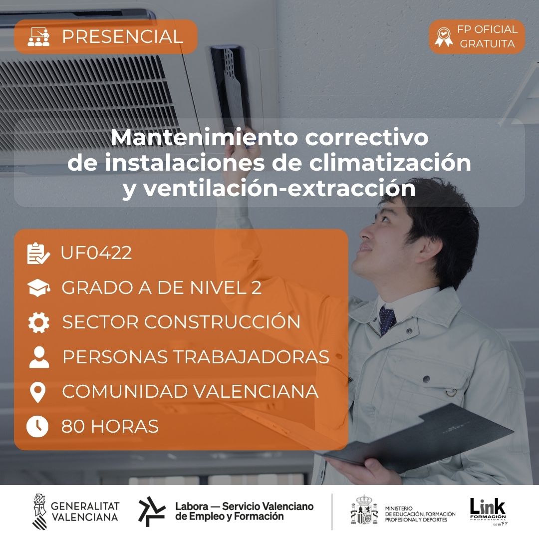 Curso de Mantenimiento correctivo de instalaciones de climatización y ventilación-extracción para trabajadores - Link Formación