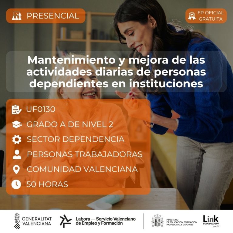 Curso de Mantenimiento y mejora de las actividades diarias de personas dependientes en instituciones para trabajadores - Link Formación