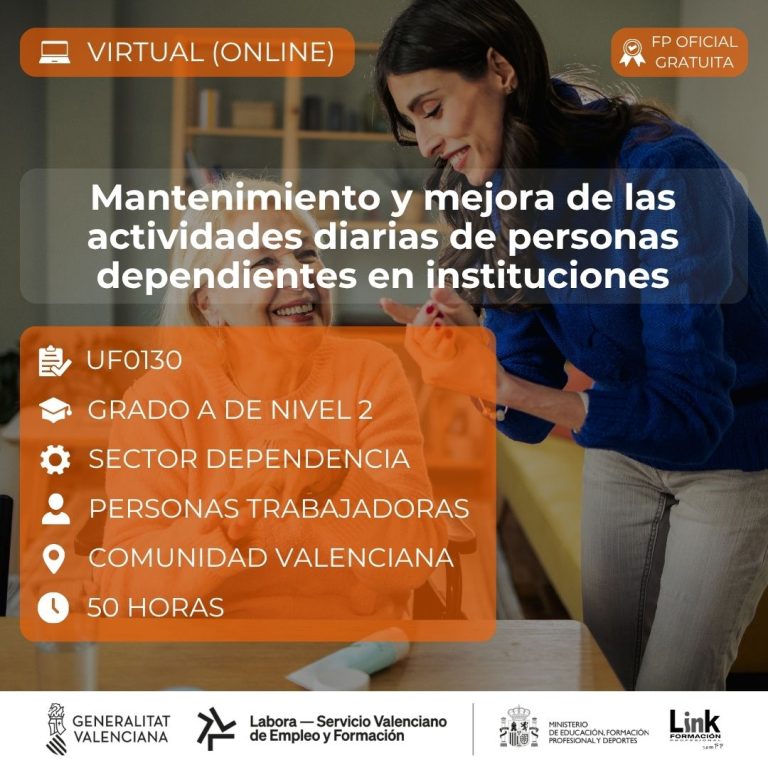 Curso de Mantenimiento y mejora de las actividades diarias de personas dependientes en instituciones para trabajadores - Link Formación