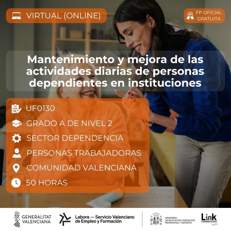 Curso de Mantenimiento y mejora de las actividades diarias de personas dependientes en instituciones para trabajadores - Link Formación