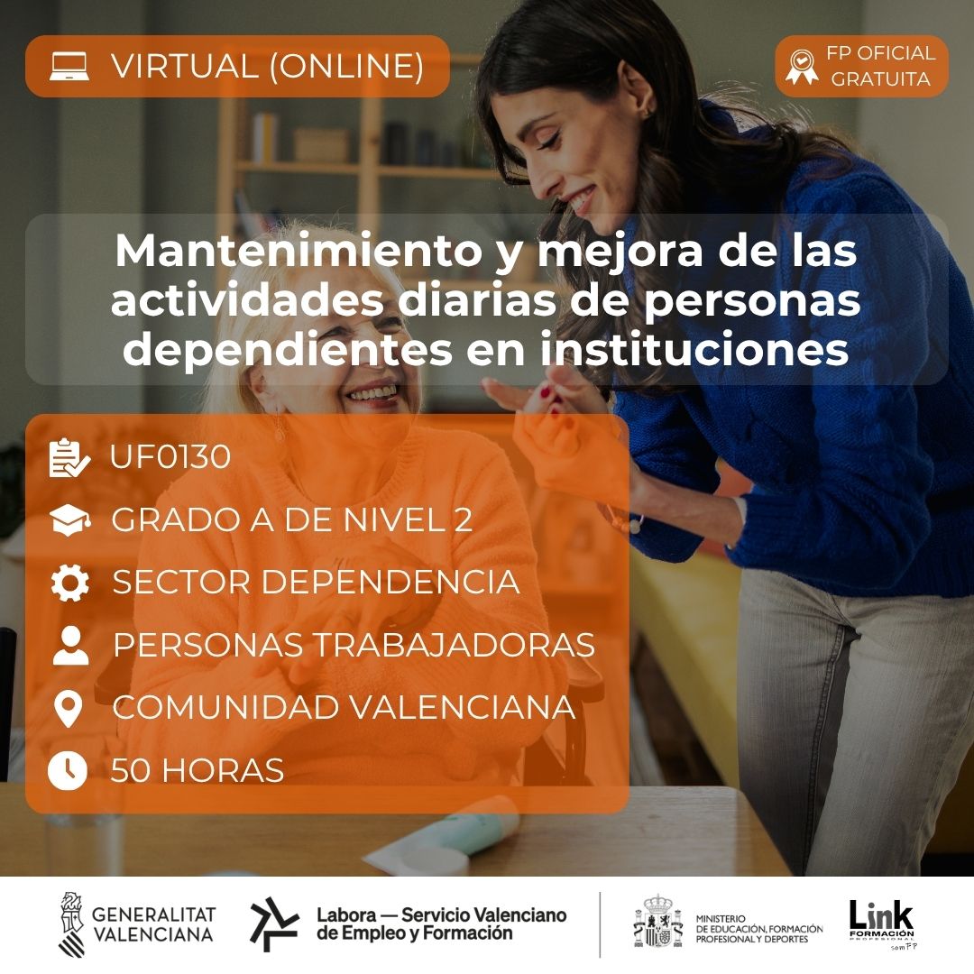Curso de Mantenimiento y mejora de las actividades diarias de personas dependientes en instituciones para trabajadores - Link Formación