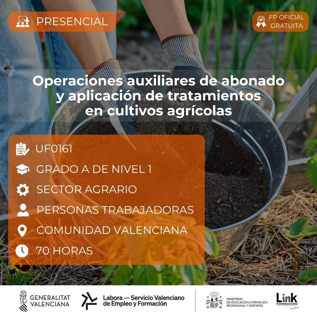 Curso de Operaciones auxiliares de abonado y aplicación de tratamientos en cultivos agrícolas para trabajadores - Link Formación