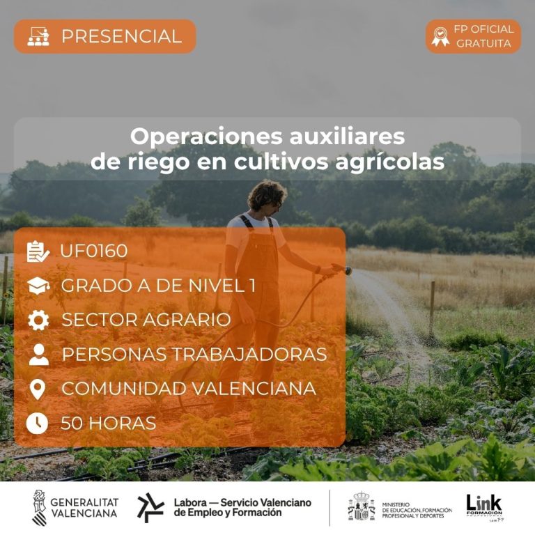 Curso de Operaciones auxiliares de riego en cultivos agrícolas para trabajadores - Link Formación