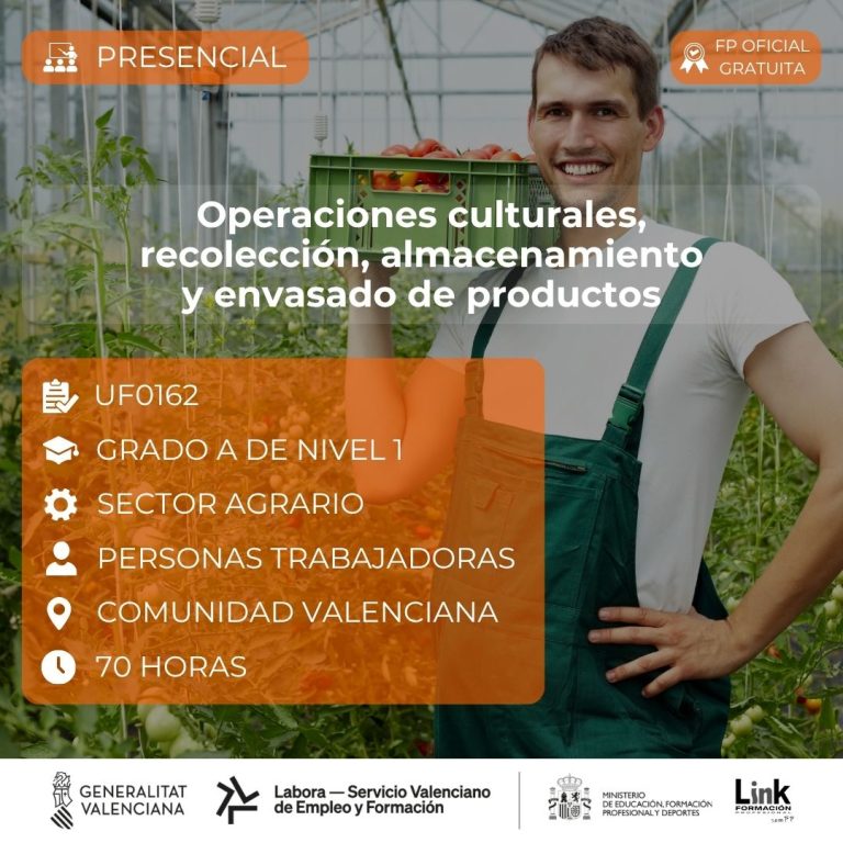 Curso de Operaciones culturales, recolección, almacenamiento y envasado de productos para trabajadores - Link Formación