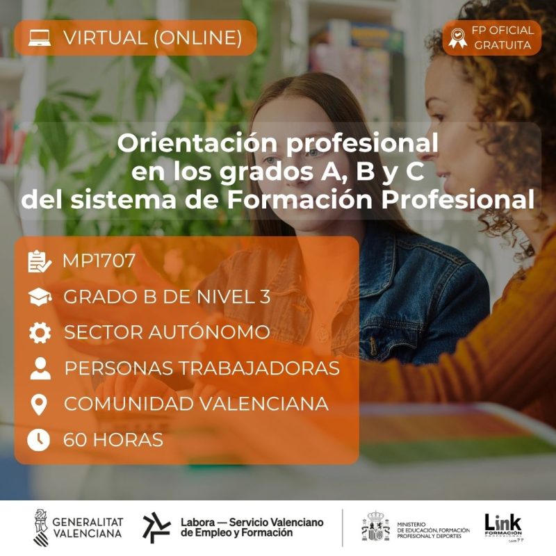 Curso de Orientación profesional en los grados A, B y C del sistema de Formación Profesional para autónomos - Link Formación
