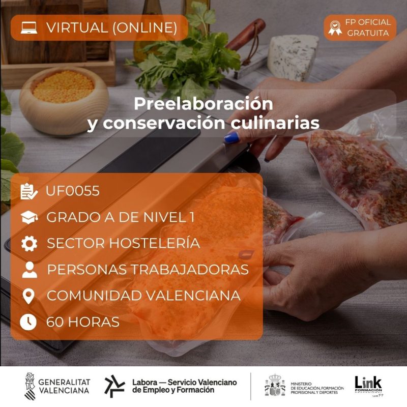 Curso de Preelaboración y conservación culinarias para trabajadores - Link Formación