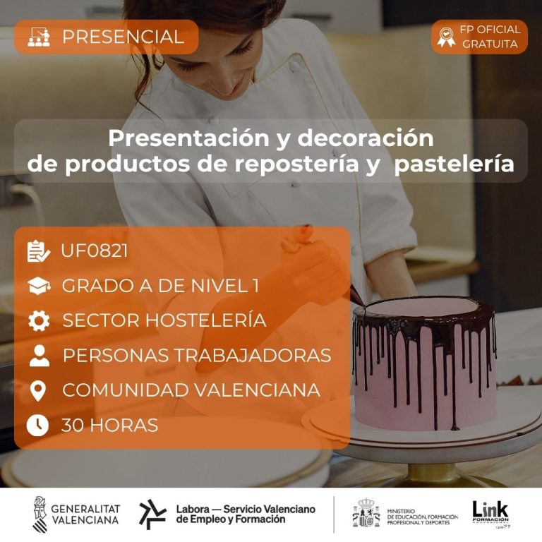 Curso de Presentación y decoración de productos de repostería y pastelería para trabajadores - Link Formación