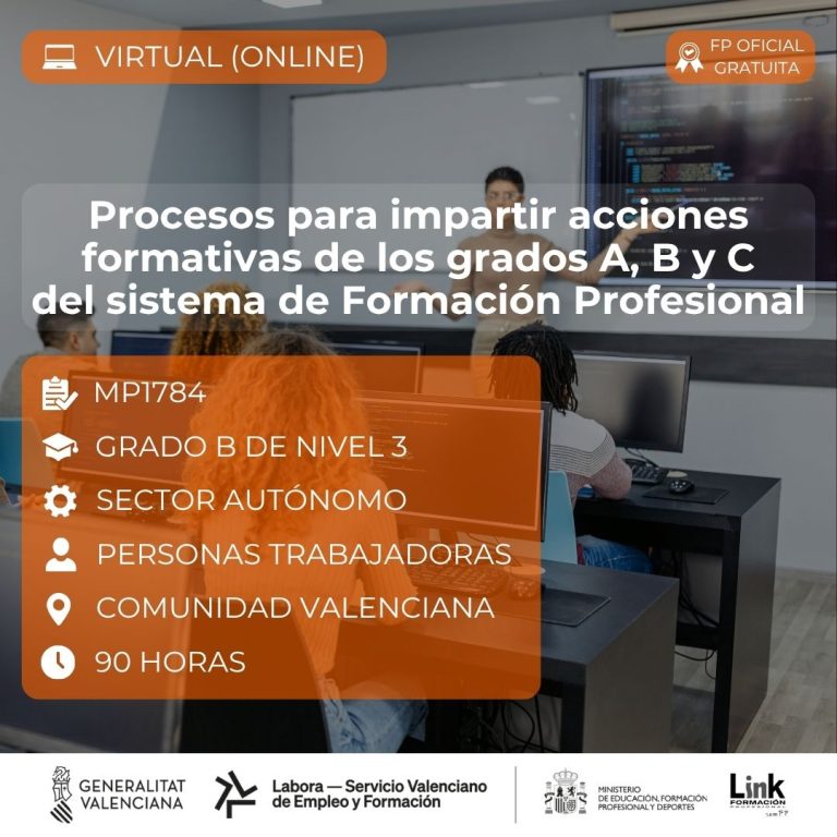 Curso de Procesos para impartir acciones formativas de los grados A, B y C del sistema de Formación Profesional para autónomos - Link Formación