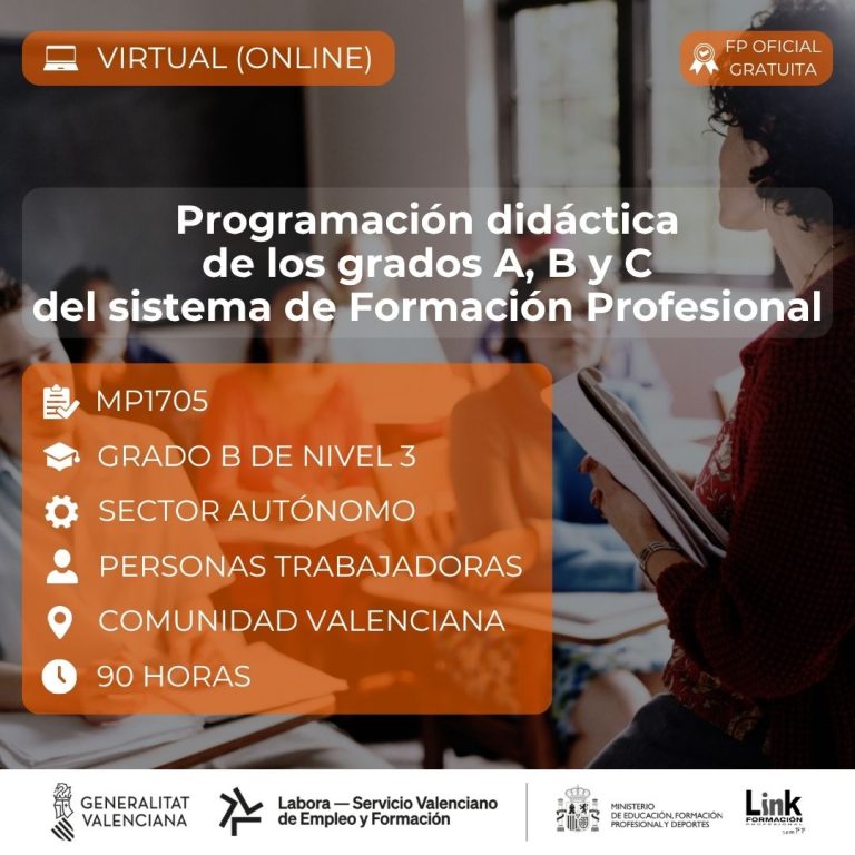 Curso de Programación didáctica de los grados A, B y C del sistema de Formación Profesional para autónomos - Link Formación