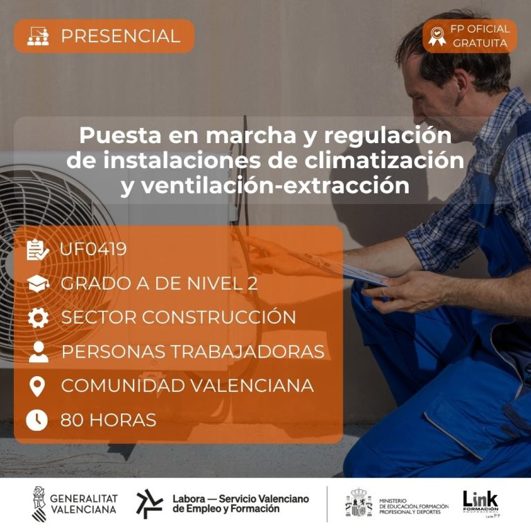 Curso de Puesta en marcha y regulación de instalaciones de climatización y ventilación-extracción para trabajadores - Link Formación