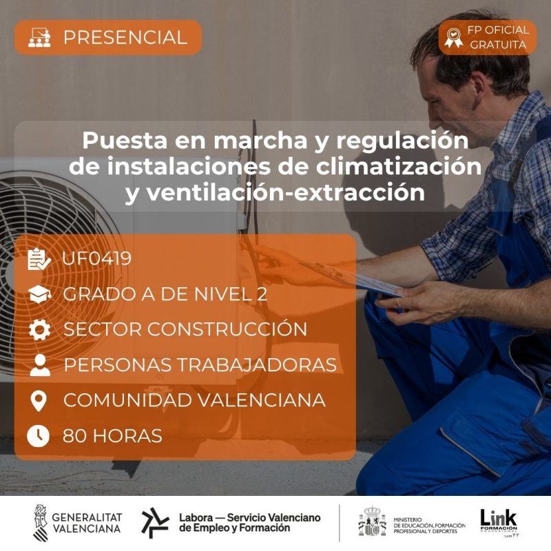 Curso de Puesta en marcha y regulación de instalaciones de climatización y ventilación-extracción para trabajadores - Link Formación