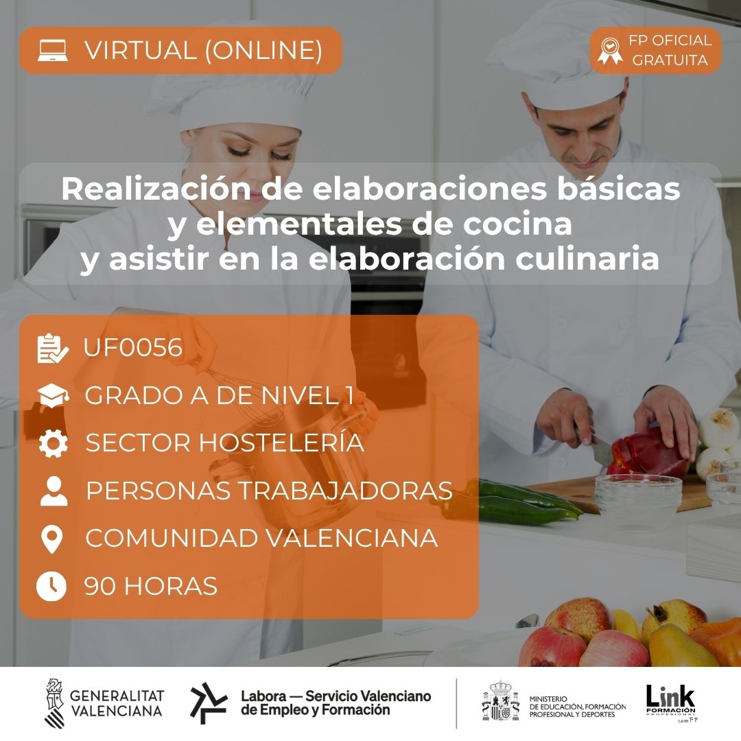 Curso de Realización de elaboraciones básicas y elementales de cocina y asistir en la elaboración culinaria para trabajadores - Link Formación