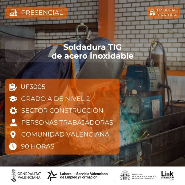 Curso de Soldadura TIG de acero inoxidable para trabajadores - Link Formación