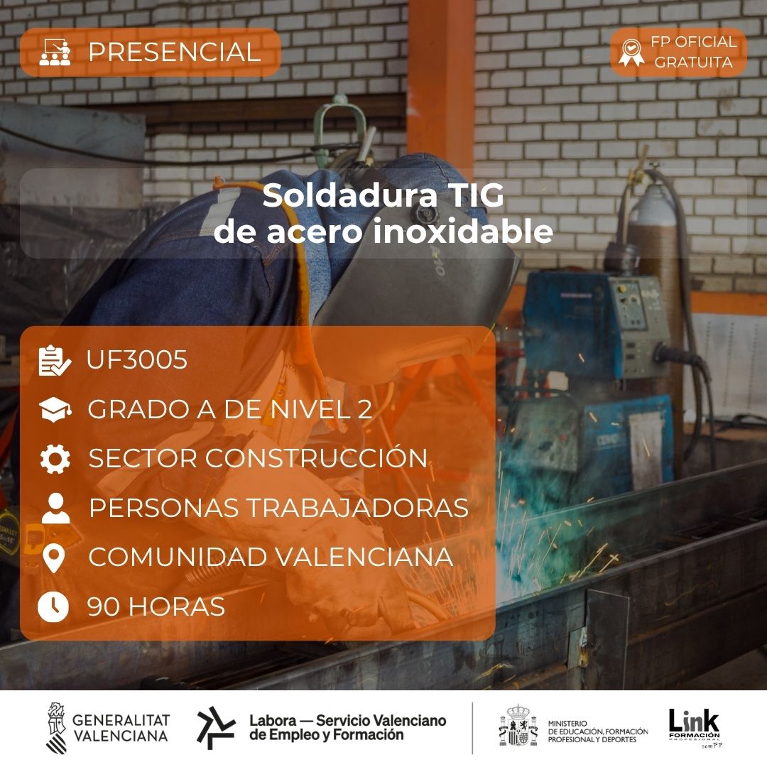 Curso de Soldadura TIG de acero inoxidable para trabajadores - Link Formación