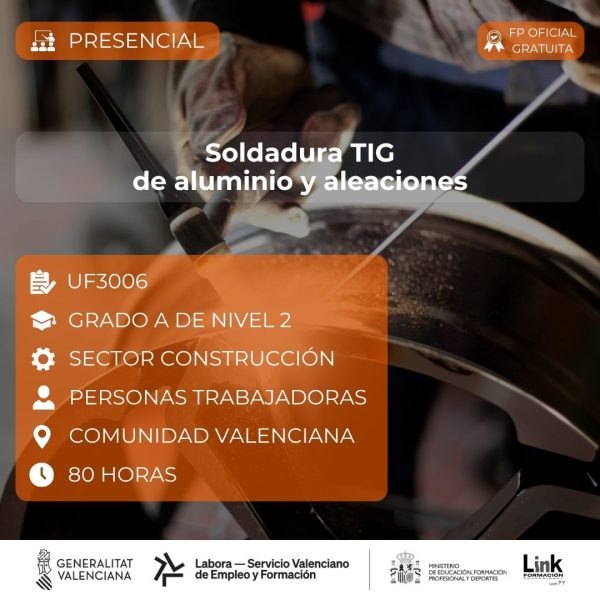 Curso de Soldadura TIG de aluminio y aleaciones para trabajadores - Link Formación