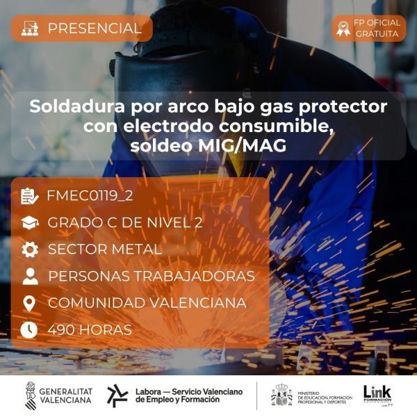 Curso de Soldadura por arco bajo gas protector con electrodo consumible, soldeo MIG/MAG para trabajadores - Link Formación