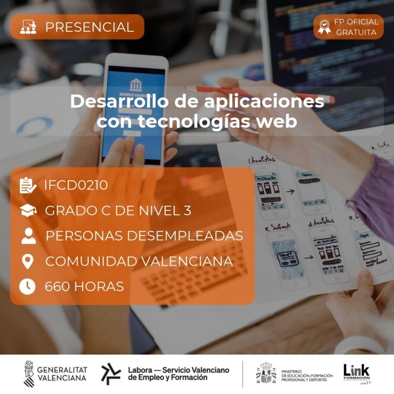 Curso de Desarrollo de aplicaciones con tecnologías web para desempleados - Link Formación
