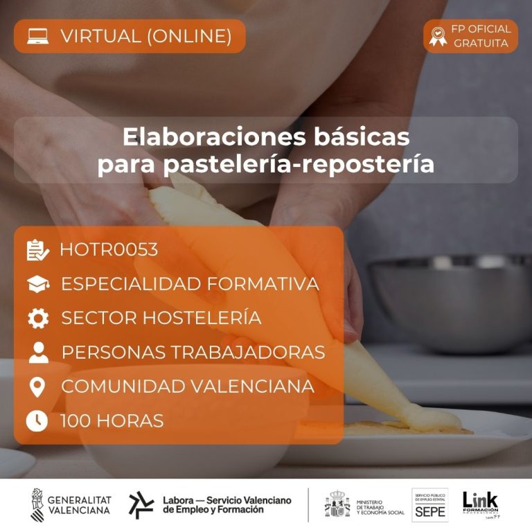Curso de Elaboraciones básicas para pastelería-repostería para trabajadores - Link Formación