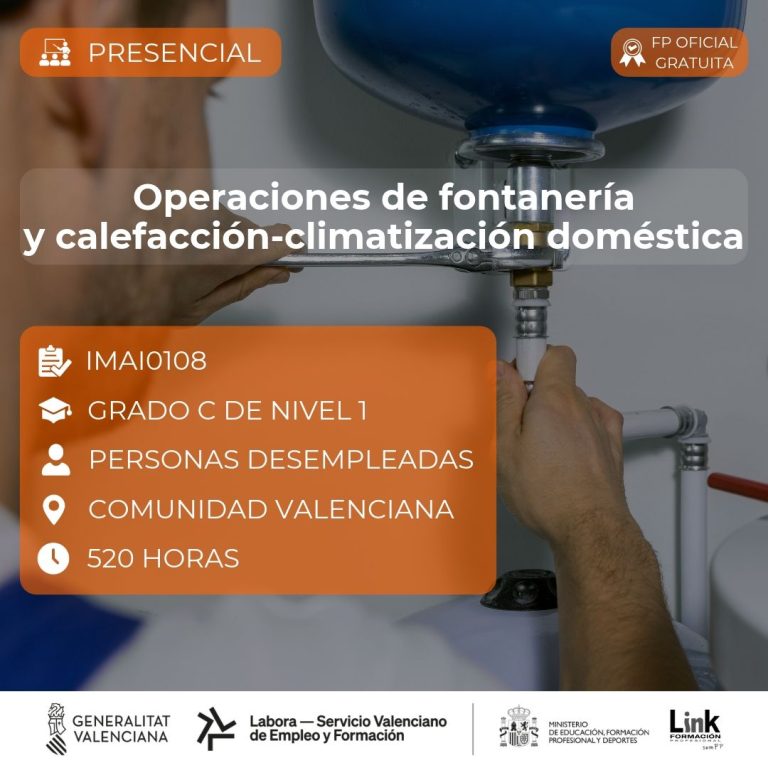 Curso de Operaciones de fontanería y calefacción-climatización doméstica para desempleados - Link Formación