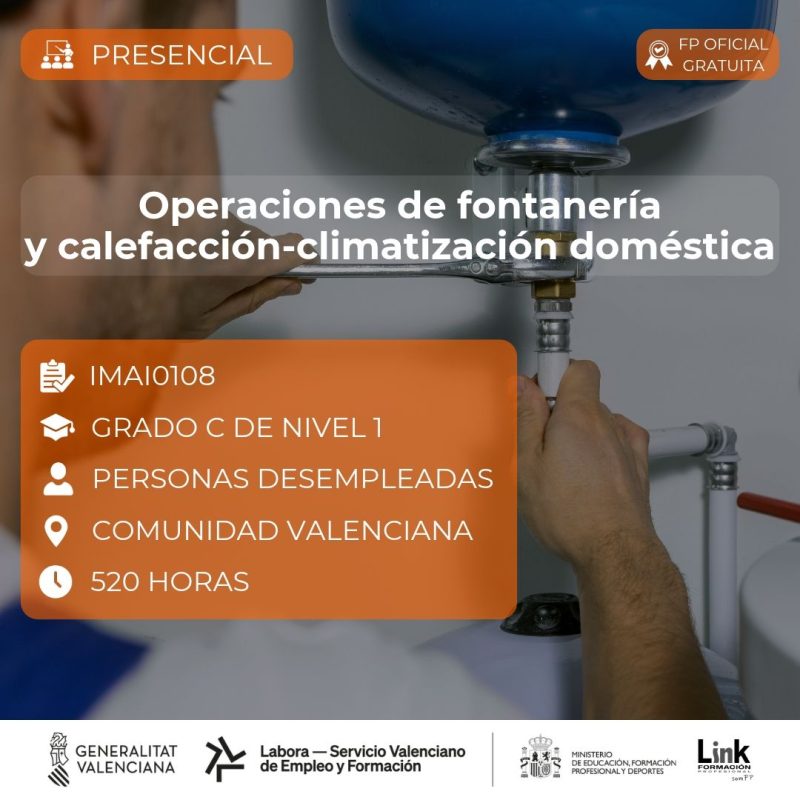 Curso de Operaciones de fontanería y calefacción-climatización doméstica para desempleados - Link Formación