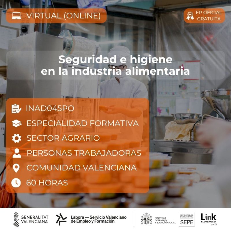 Curso de Seguridad e higiene en la industria alimentaria para trabajadores - Link Formación