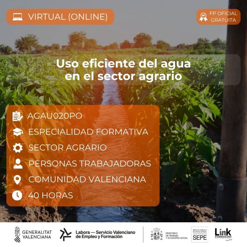 Curso de Uso eficiente del agua en el sector agrario para trabajadores - Link Formación